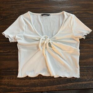 SHEIN White Ribbed Crop Top with Tie-Front